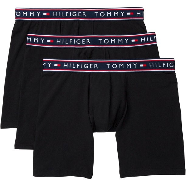 3-Pack TOMMY HILFIGER Men's Stretch Boxer Briefs, Size L, 95%Cotton, Black
