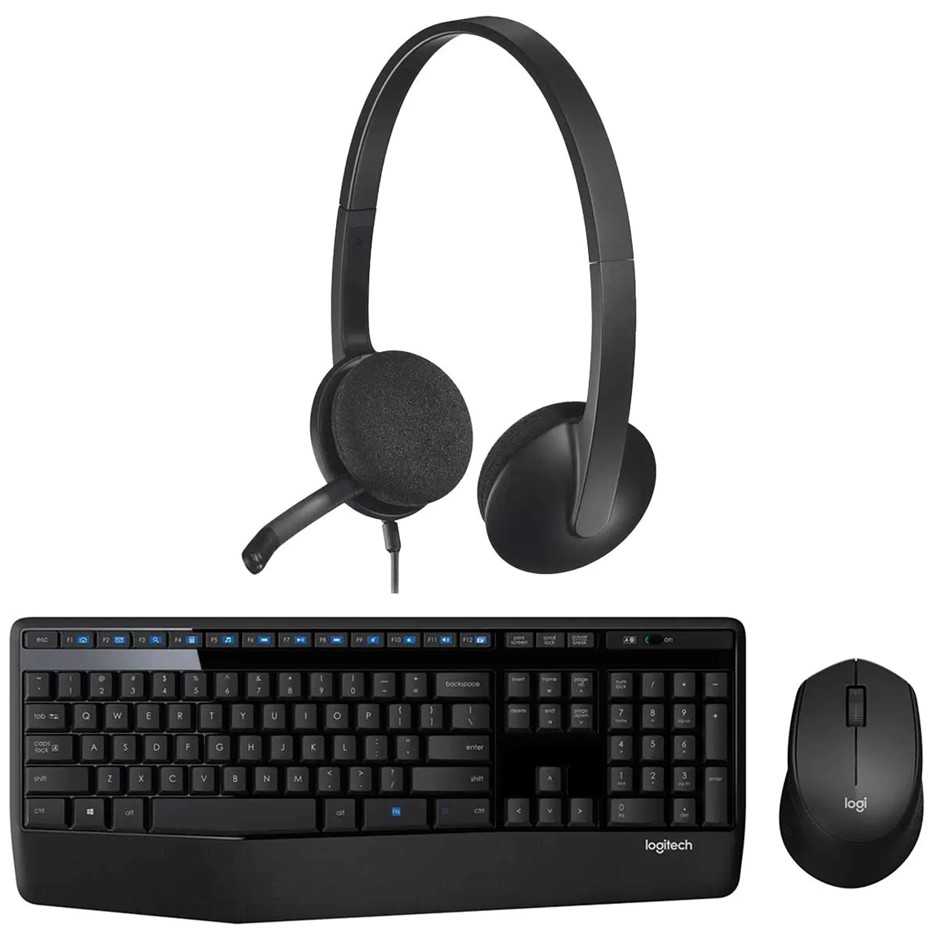 LOGITECH MK345 Wireless Keyboard And Mouse Combo And H340 Headset Bundle, M