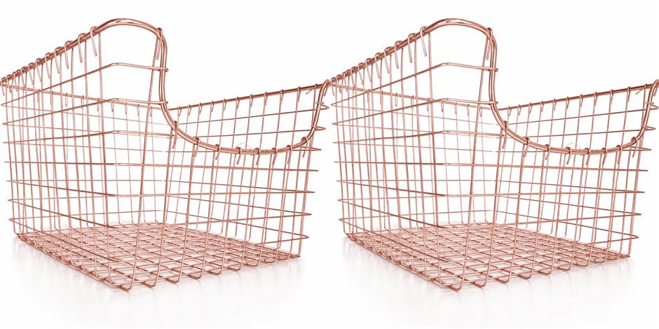 2 x Rose Gold  Basket Organizer, Metal Storage, Open Grid Design for Kitche