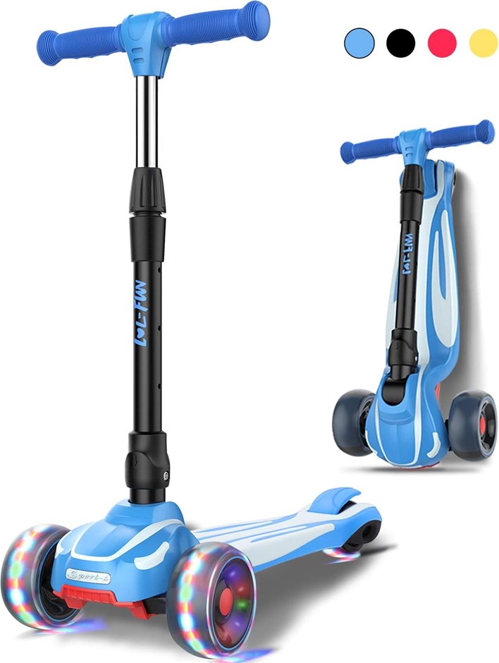 LOL-Fun Toddler Scooter with 3 Wheel LED Lights for Kidsm 4 Adjustable Heig