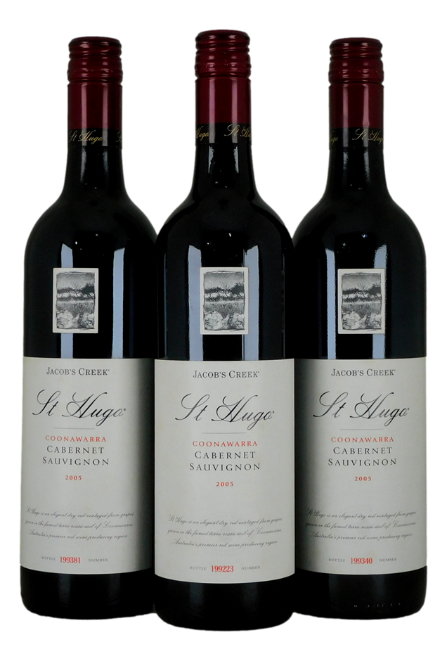 Jacob`s Creek St Hugo Cabernet Sauvignon 2005 (3x 750mL), SA.
