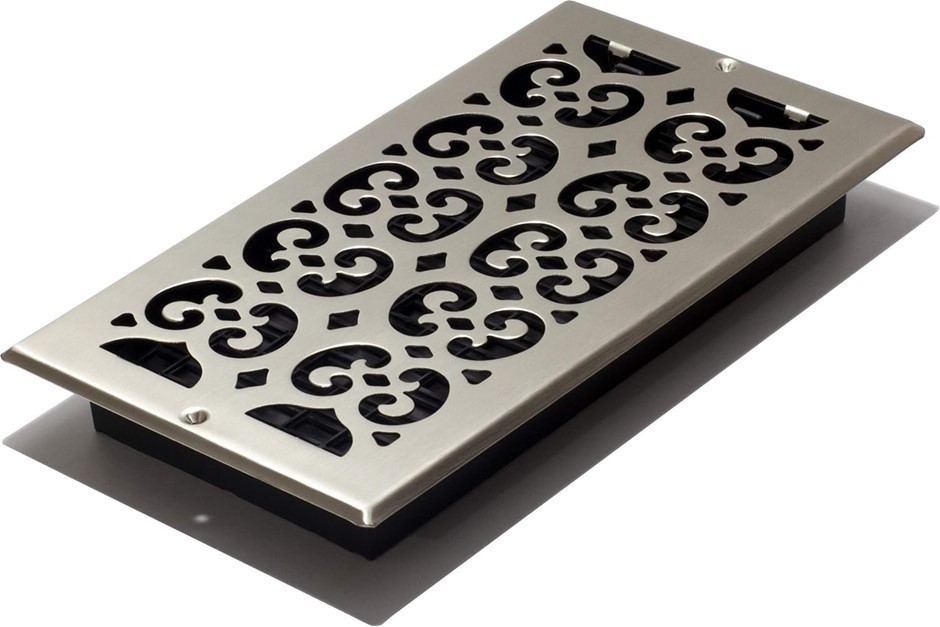 DECOR GRATES SP614W-Nkl Scroll Plated Wall Register, Nickel, 6 14-Inch.