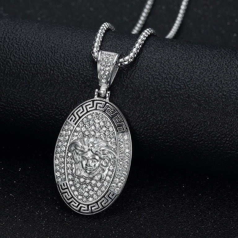 Italy 925 Silver Hip Hop Men's Necklace (Stamps)-Free Chain