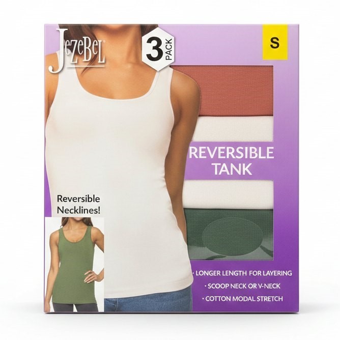 JEZEBEL 3 Pack Reversible Tank Tops, Multicolour. Size S