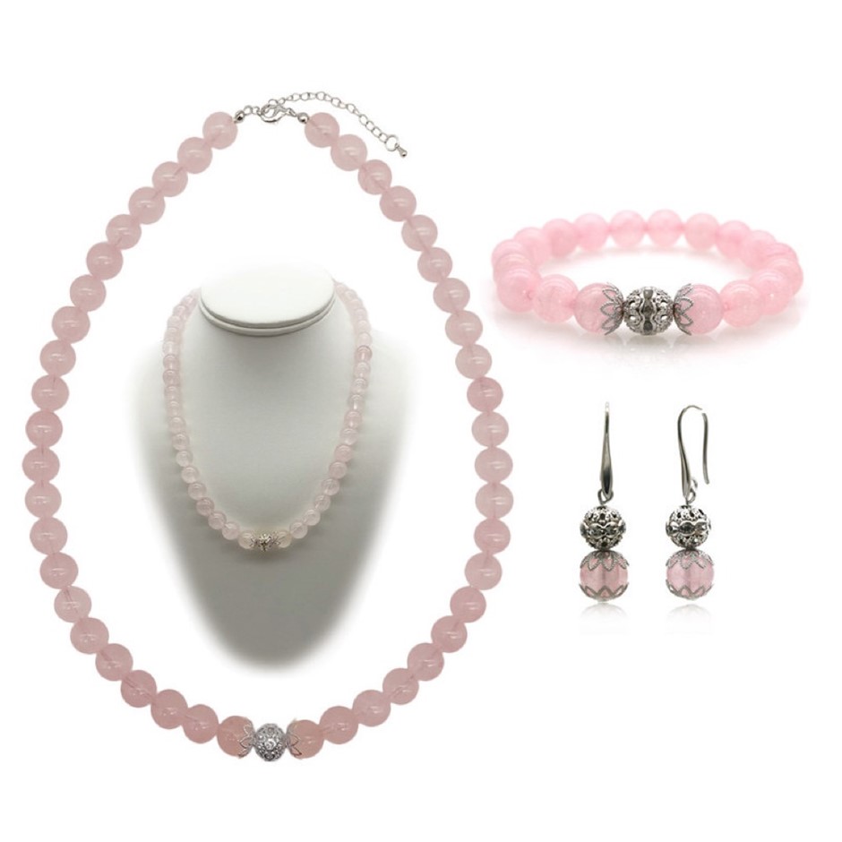 10mm Rose Quartz Persian Love Rhinestone Jewellery Set