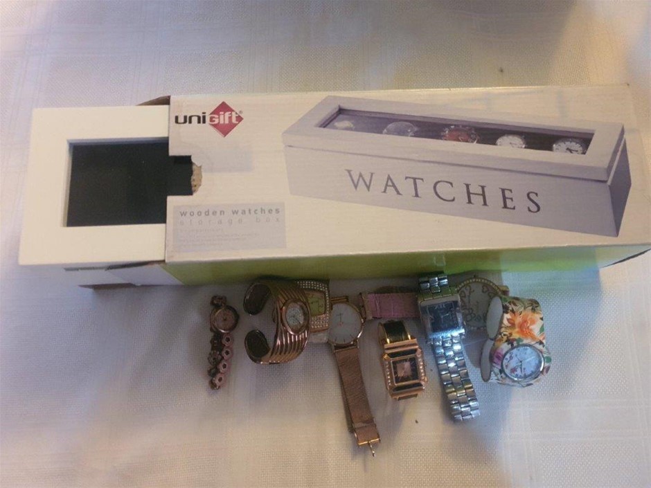 Wooden Watch Box w/ Glass Cover & Individual Watch Cushion