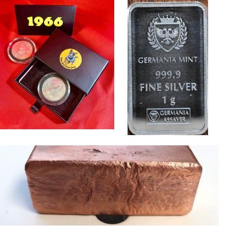 1966 Australia silver 50 cent in Customised case, 1 kilo of copper bar & 1