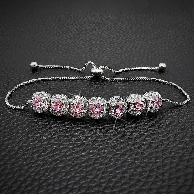 Designer Simulated Pink Diamond Tennis Bracelet in Silver