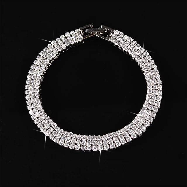 Designer Simulated Diamond Triple Layer Tennis Bracelet in Silver