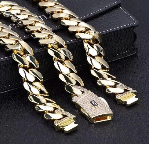 18KGold Plated/Italy Triple Yellow Chain -50cm-14mm