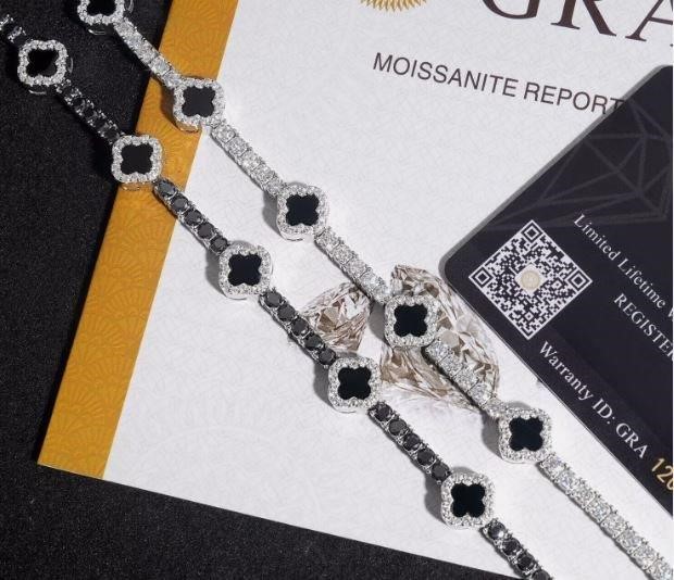 GRA Moissanite White & Black Brilliant Tennis Bracelet -S925-18.5cm-3mm
