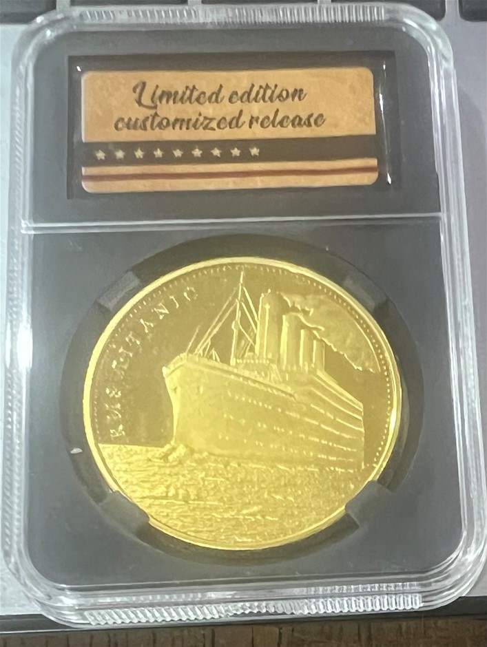 Limited Edition Titanic Medallion Gold Plated in case