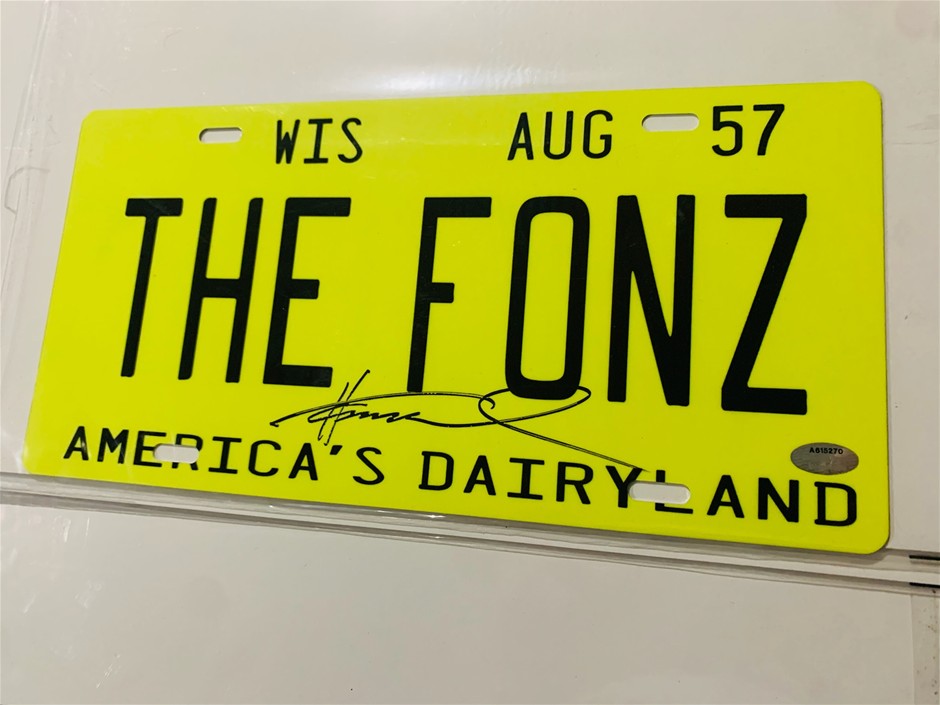 The Fonz Henry Winkler Signed metal number plate