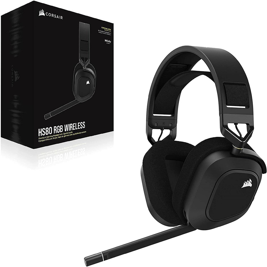 CORSAIR HS80 RGB Wireless Premium Gaming Headset with Spatial Audio, Black,