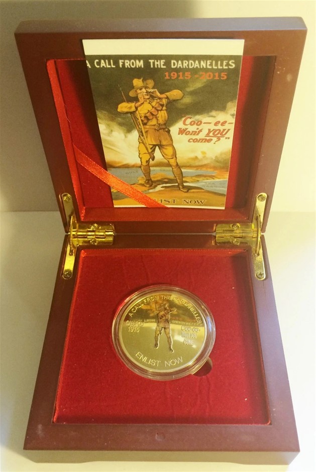 NEW 2015 GALLIPOLI "COO-EE" 1 Oz COIN WITH WOOD D/BOX. C.O.A LTD 1,000 Gold