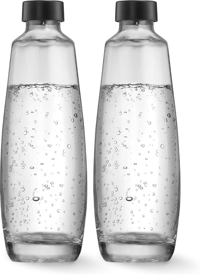 SODASTREAM 1 Litre Glass Bottle Twin Pack, Compatible with Duo Sparkling