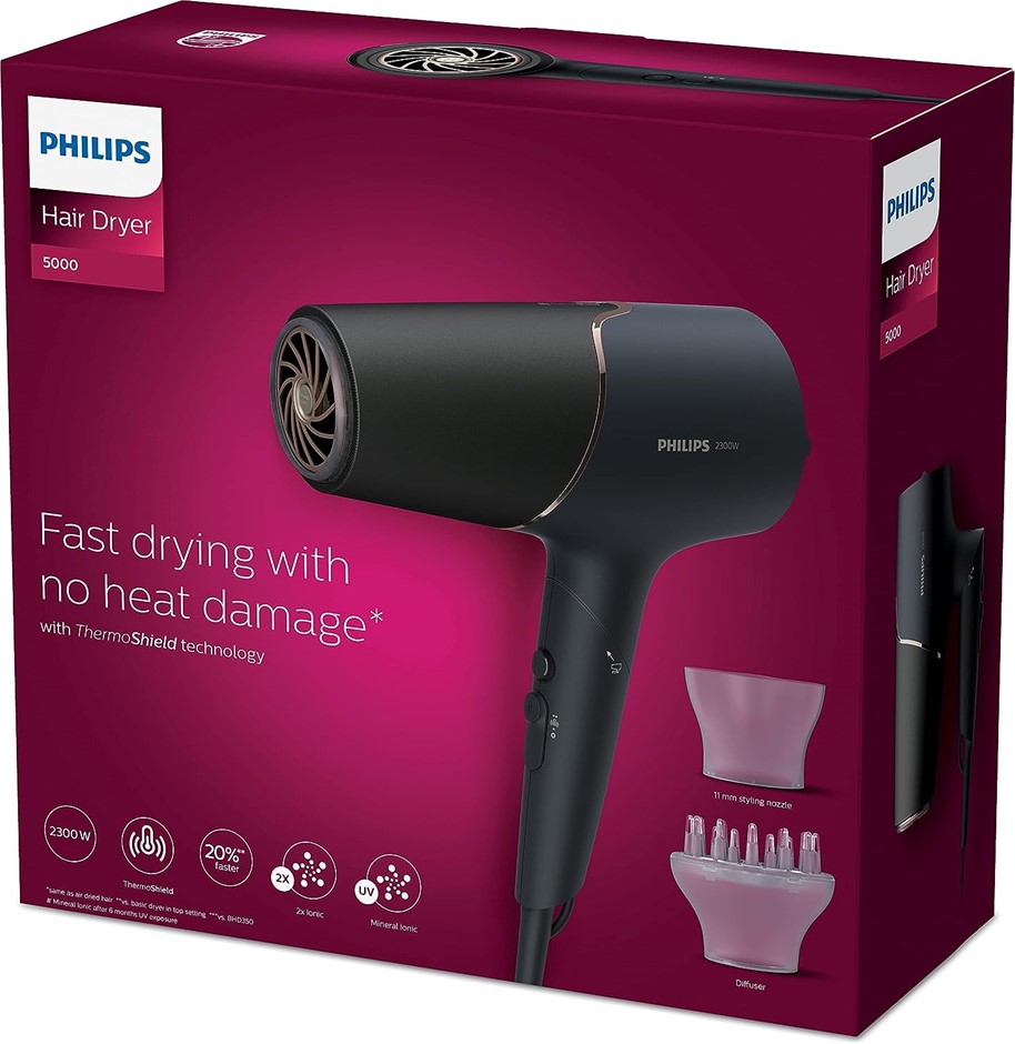 PHILIPS Hair Dryer 5000. Colour: Anthracite Satin And Rose Champagne.