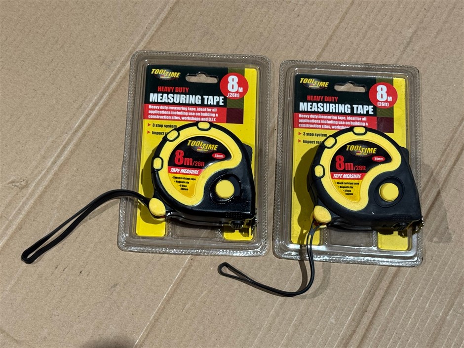 Tooltime 8m Tape Measure, Heavy Duty, Magnetic Tip, x 2 units, Brand NEW