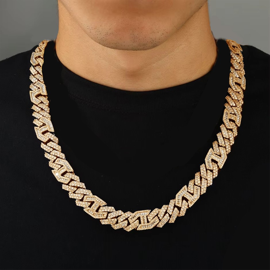 18K Gold-Filled Cuban Chain Necklace with Simulated Diamonds - 60.9cm