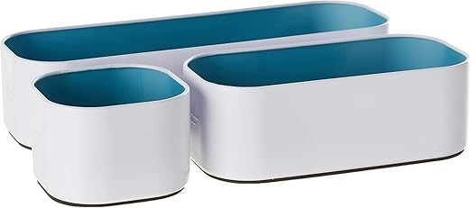 2 x THREE BY THREE SEATTLE 3 Piece Metal Stacking Bins + Drawer Organizers