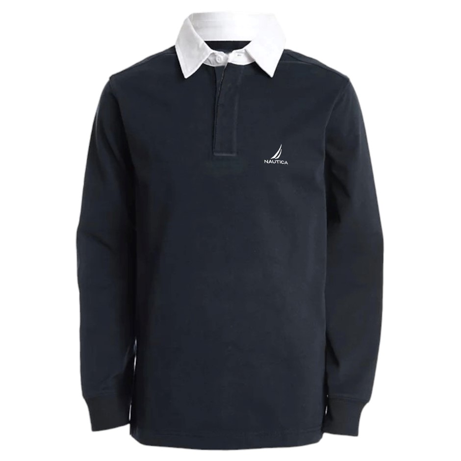 NAUTICA Men's Rugby Jersey, Size L, 60% Cotton, Navy (4NV), NAK131024.