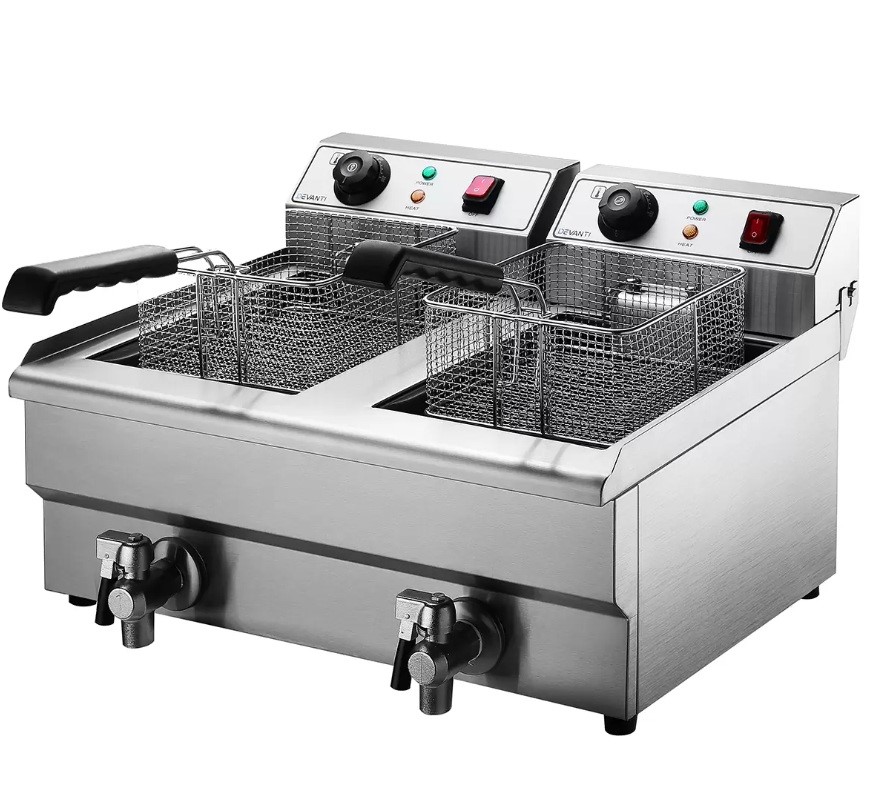Devanti Electric Commercial Chip Cooker Deep Fryer Twin Frying Basket Count