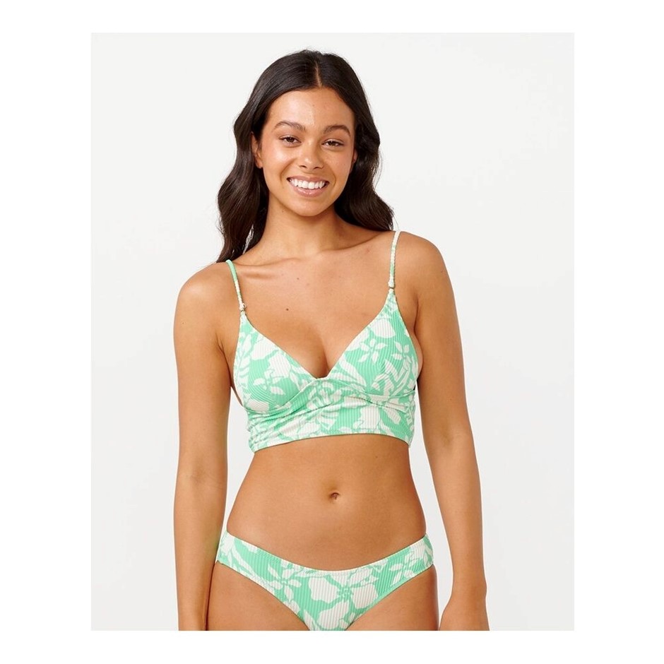 RIP CURL Women's Sun To Sea Long Line Crop Bikini Top, Size XL, Aqua. RRP: