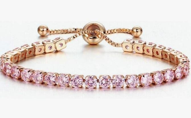 Pink stones 925 Sterling Silver Tennis Bracelet (s925)-Adjustable