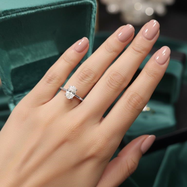 1.0ct GRA Moissanite Oval Cut 18k White Gold Vermeil Ring -7US