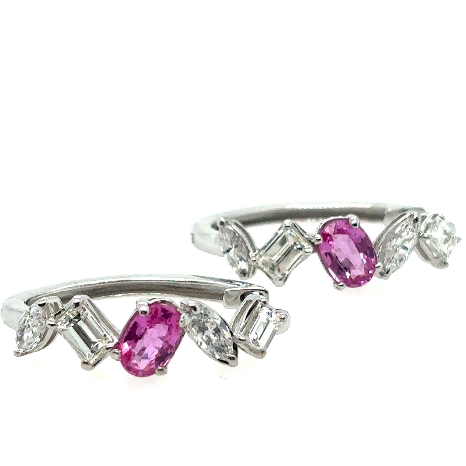 1.32ct 2 oval cut Pink Sapphire & 1.15ct 4 Marquise + 4 emerald cut Dia. G/