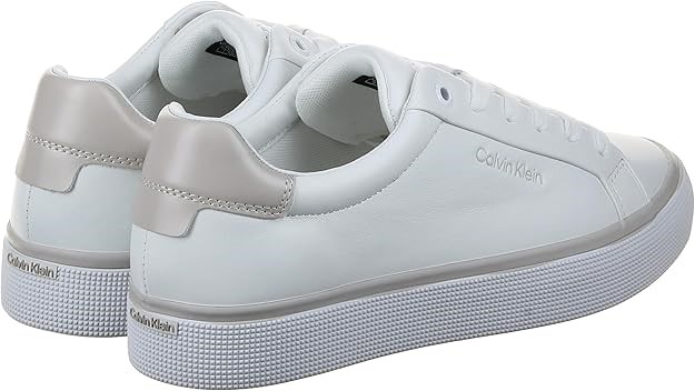 Calvin Klein Women's Leather Trainers, White/Morning Haze, 8.5 US