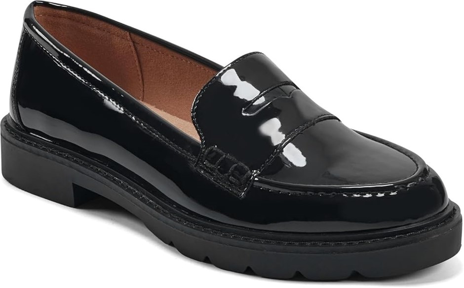 ROCKPORT Women's Kacey Penny Loafer Flat, Black Patent, 9 US