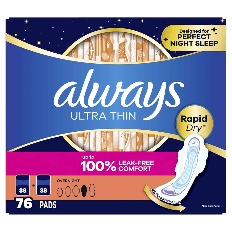 76-Pack ALWAYS Ultra Thin Overnight Pads.