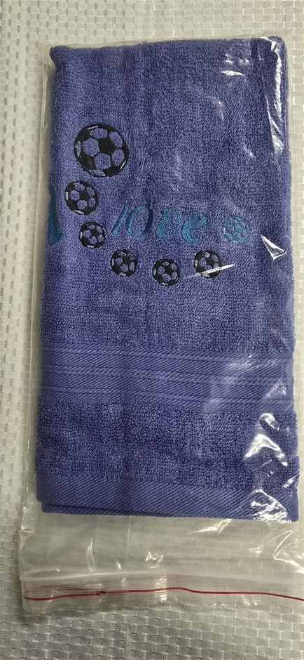 Soccer Hand Towel Blue, Embroided