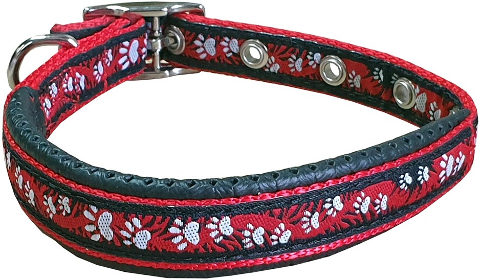 Nylon Rubber Padded Dog Collar-SMALL RED
