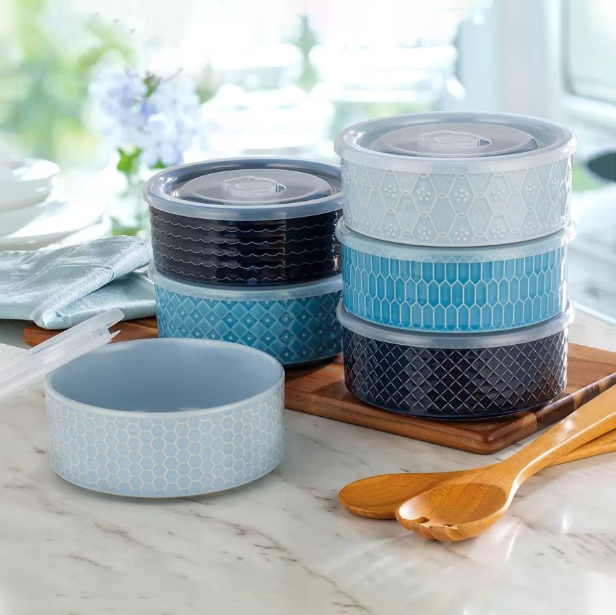 SIGNATURE HOUSEARES 6-Piece Storage Microwavable Bowls w/ Lids, Blue.