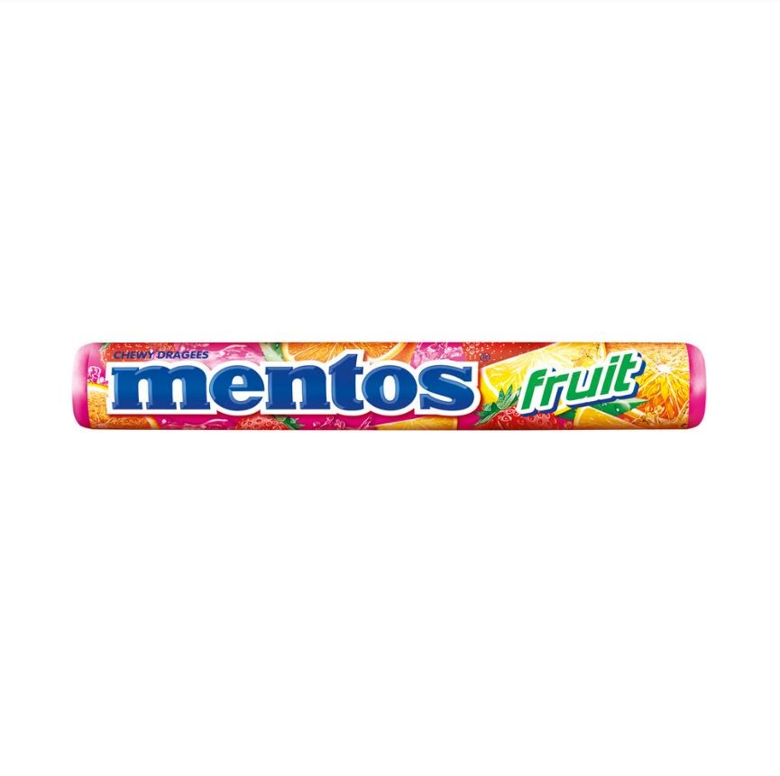 35 x MENTOS Fruit Flavour Lollies, 37.5g.