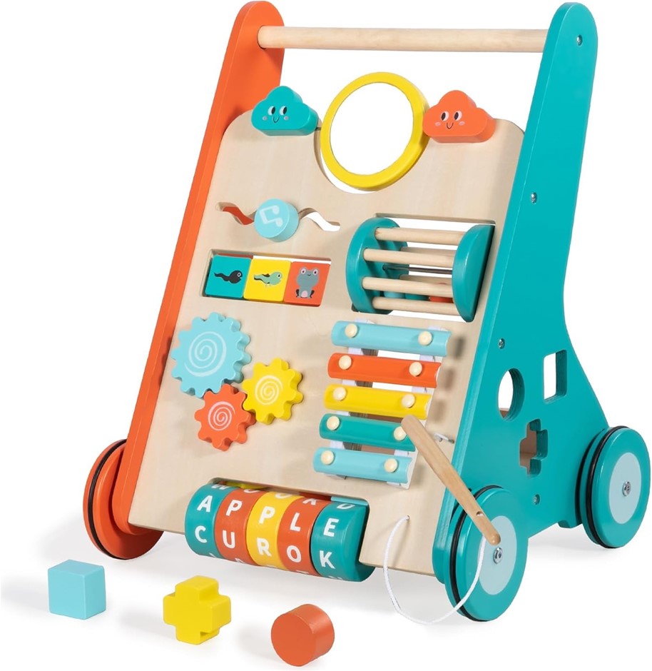LOL-FUN Wooden Baby Walker with Wheels Push Toy for 6-12 Months.