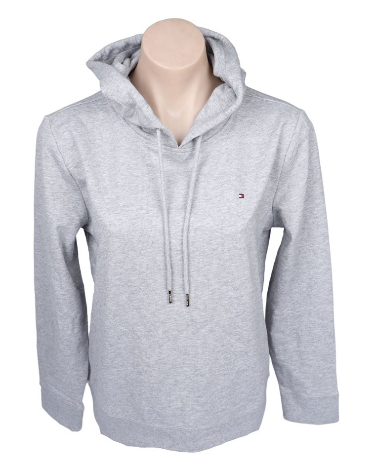 TOMMY HILFIGER Women's Flag Hoodie, Size XL, 60% Cotton, 069 Stone Grey Hea