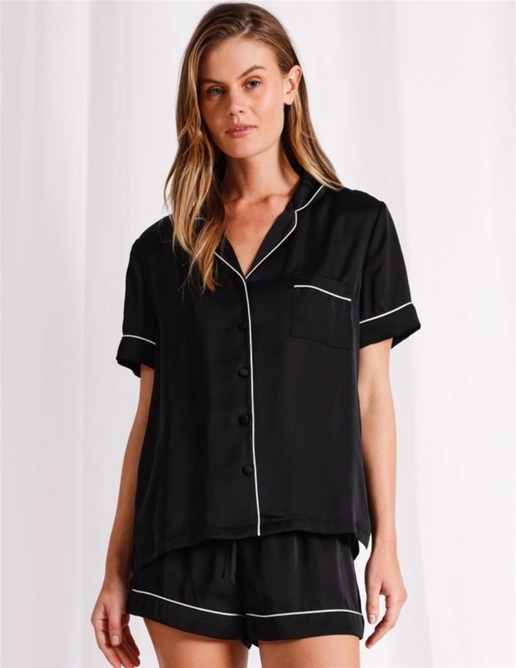 CHLOE&LOLA Signature Satin Short PJ Set, Size XL, Black. RRP: $64.95. NB: 1