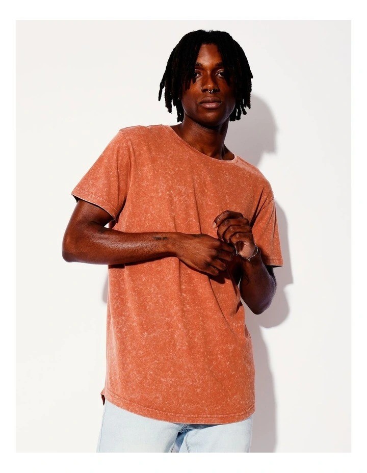 KENJI Esperance Acid Wash Tee, Size S, Burnt Orange. RRP: $24.95. NB: white