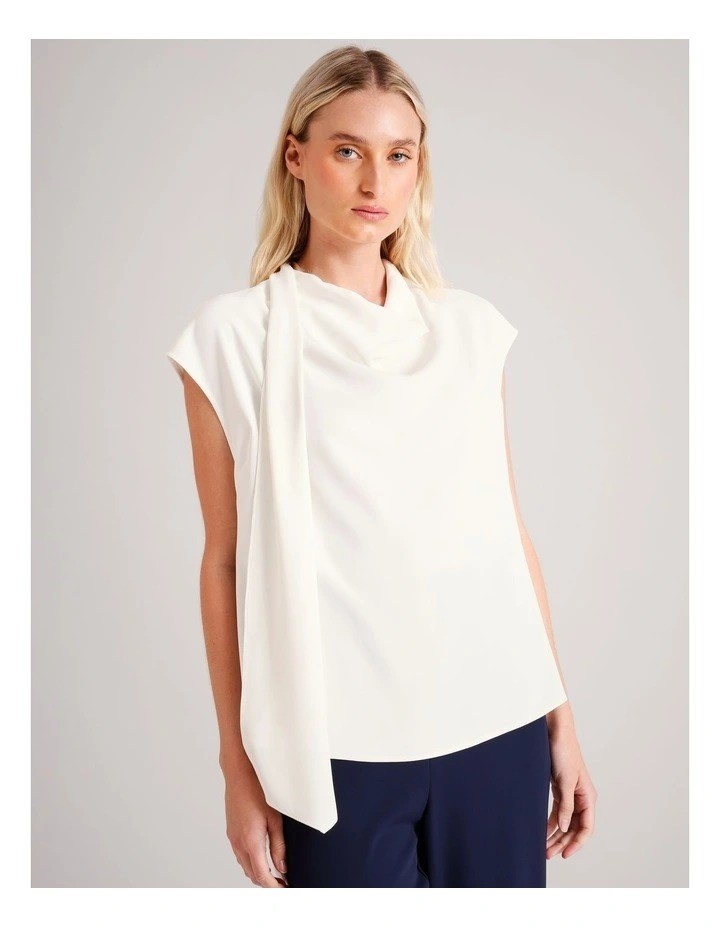 BASQUE Recycled Poly Cowl Neck Tie Top, Size 6, Ivory. RRP: $99.95. NB: ret