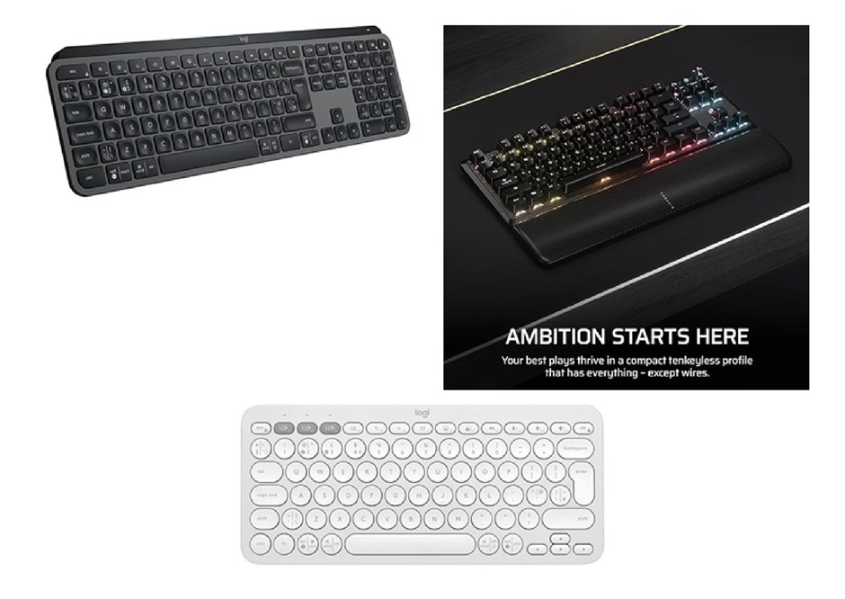 4 x Assorted Keyboards. 1 x LOGITECH MX Keys S Wireless Keyboard. 1 x CORSA