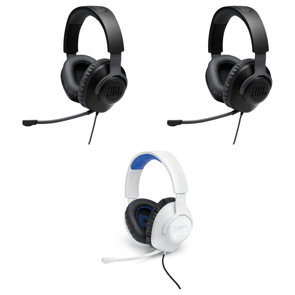 3 x Assorted JBL Headphones. Incl: 2 x JBL Quantum 100 Wired, 1 x JBL Quant
