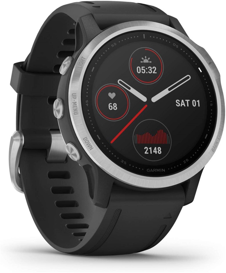 GARMIN Fenix 6S Multisport GPS Smartwatch, Silver with Black Band. NB: Used