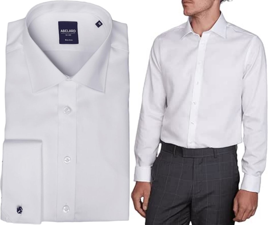 ABELARD Men's Non Iron Cotton Shirt Slim Fit, White, 38