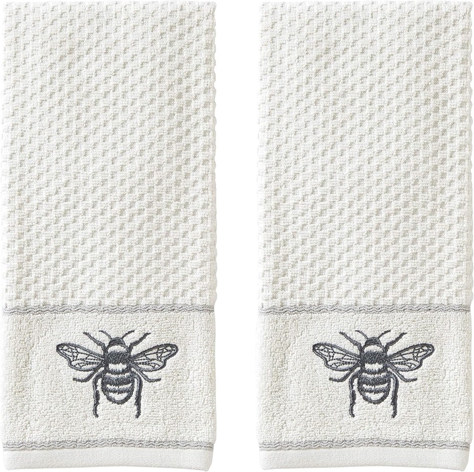 SKL Home Farmhouse Bee Hand Towel Set, White,16x25