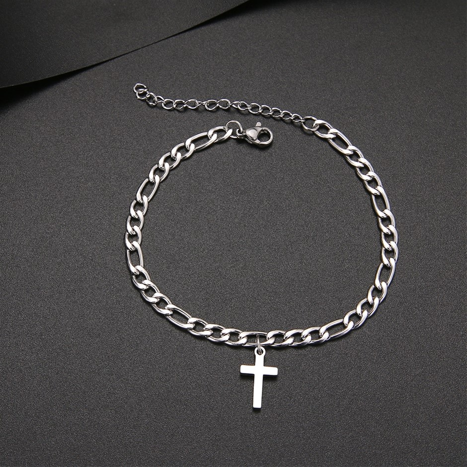 Figaro Stainless Steel Holy Cross Bracelet (adjustable)