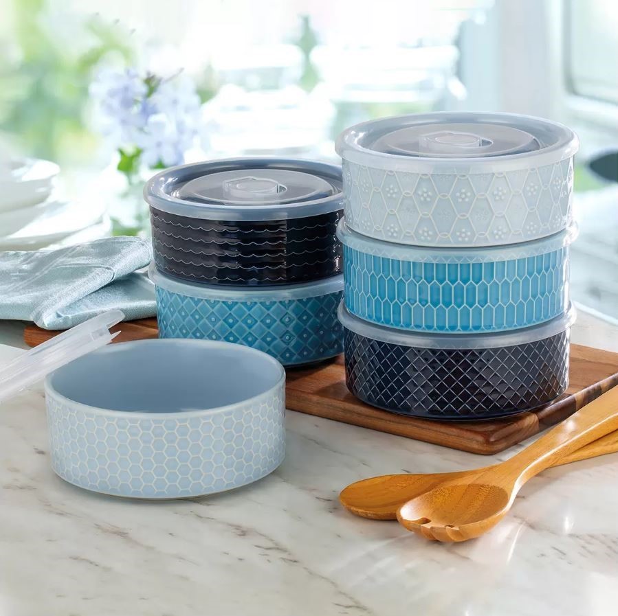 SIGNATURE HOUSEARES 6-Piece Storage Microwavable Bowls w/ Lids, Blue.