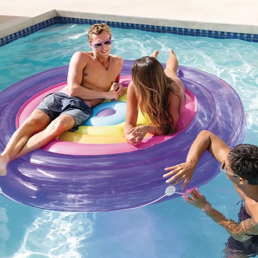 INTEX Rainbow Fiesta Island Pool Float, 2.01M x 24cm. NB: Damaged packaging